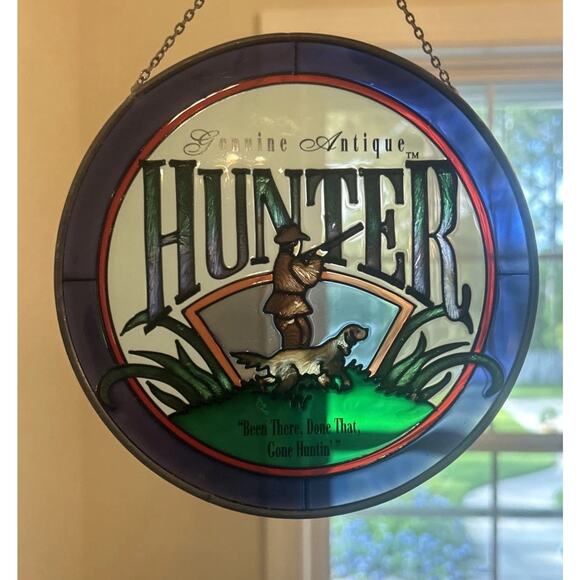 GENUINE‎ ANTIQUE HUNTER Stained Glass Round Wall Hanger Artist ANDE ROONEY - Picture 3 of 12